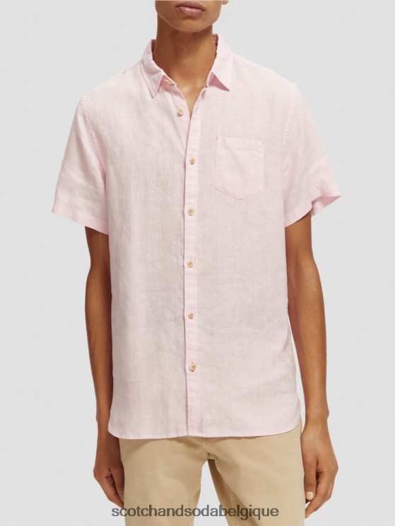 vêtements Scotch & Soda chemise en lin à poches courtes- Scotch and Soda shop near me rose 6BZRBF342