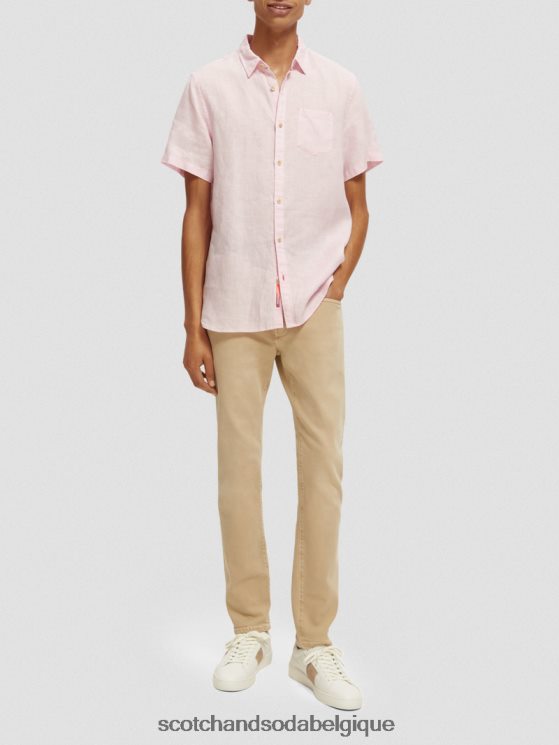 vêtements Scotch & Soda chemise en lin à poches courtes- Scotch and Soda shop near me rose 6BZRBF342