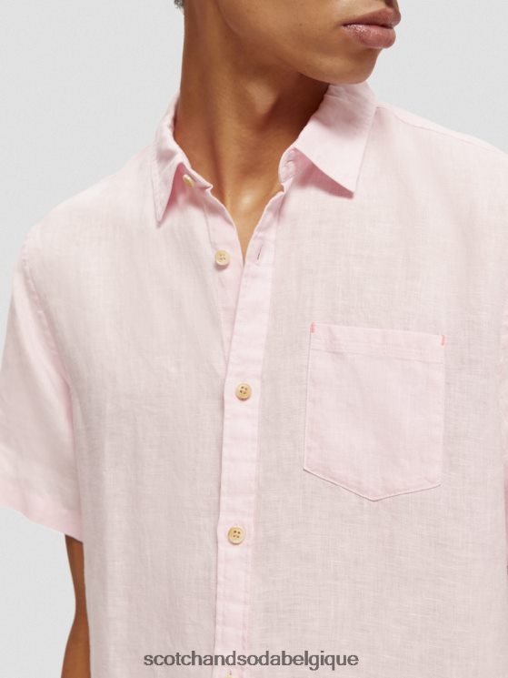 vêtements Scotch & Soda chemise en lin à poches courtes- Scotch and Soda shop near me rose 6BZRBF342