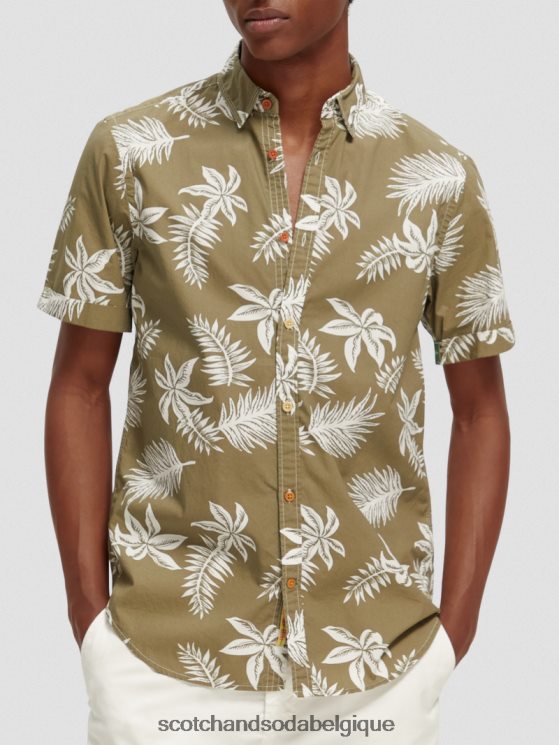vêtements Scotch & Soda chemise en popeline imprimée coupe classique- Scotch and Soda parfum feuille kaki 6BZRBF331