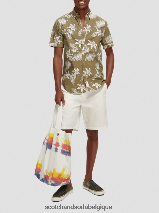 vêtements Scotch & Soda chemise en popeline imprimée coupe classique- Scotch and Soda parfum feuille kaki 6BZRBF331