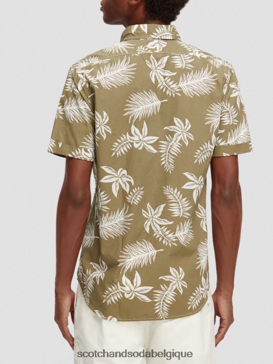 vêtements Scotch & Soda chemise en popeline imprimée coupe classique- Scotch and Soda parfum feuille kaki 6BZRBF331