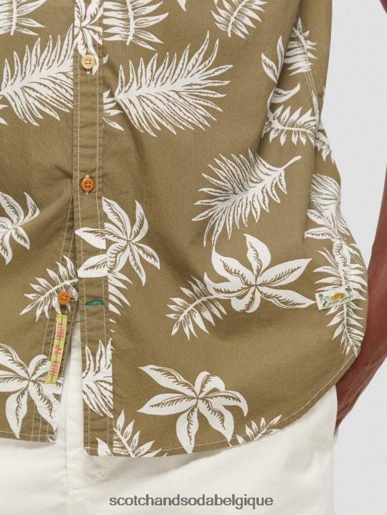 vêtements Scotch & Soda chemise en popeline imprimée coupe classique- Scotch and Soda parfum feuille kaki 6BZRBF331