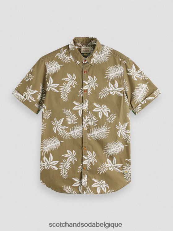 vêtements Scotch & Soda chemise en popeline imprimée coupe classique- Scotch and Soda parfum feuille kaki 6BZRBF331