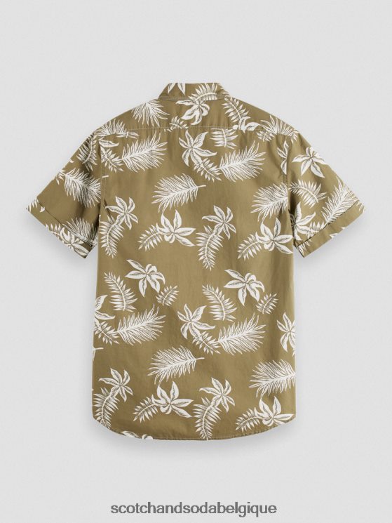 vêtements Scotch & Soda chemise en popeline imprimée coupe classique- Scotch and Soda parfum feuille kaki 6BZRBF331