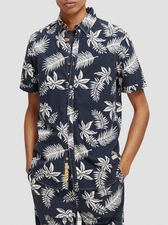 vêtements Scotch & Soda chemise en popeline imprimée coupe classique- Scotch and Soda shop online feuille marine 6BZRBF332