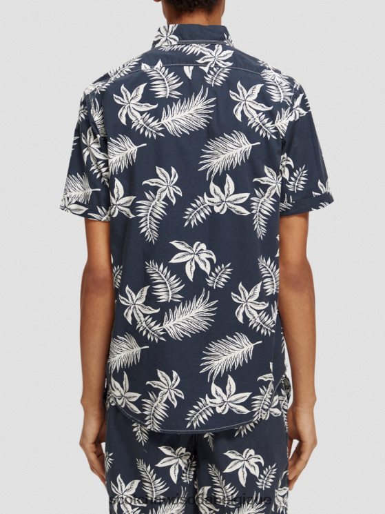 vêtements Scotch & Soda chemise en popeline imprimée coupe classique- Scotch and Soda shop online feuille marine 6BZRBF332
