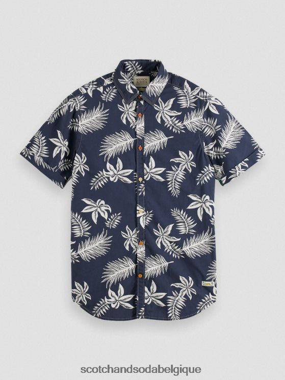 vêtements Scotch & Soda chemise en popeline imprimée coupe classique- Scotch and Soda shop online feuille marine 6BZRBF332