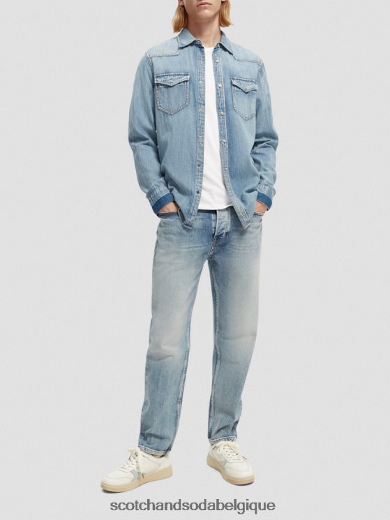 vêtements Scotch & Soda chemise western en denim réparé coupe classique- Scotch and Soda Liﾨﾨge indigo lavé 6BZRBF303