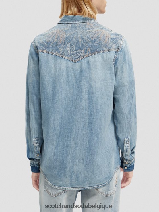 vêtements Scotch & Soda chemise western en denim réparé coupe classique- Scotch and Soda Liﾨﾨge indigo lavé 6BZRBF303