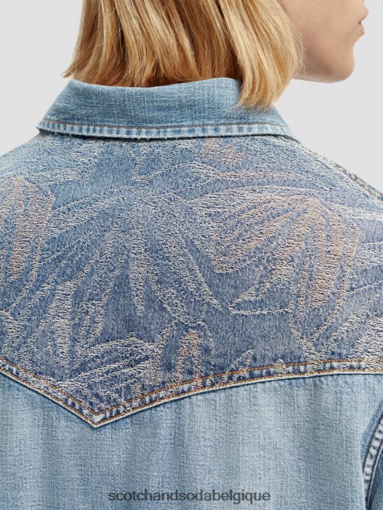 vêtements Scotch & Soda chemise western en denim réparé coupe classique- Scotch and Soda Liﾨﾨge indigo lavé 6BZRBF303