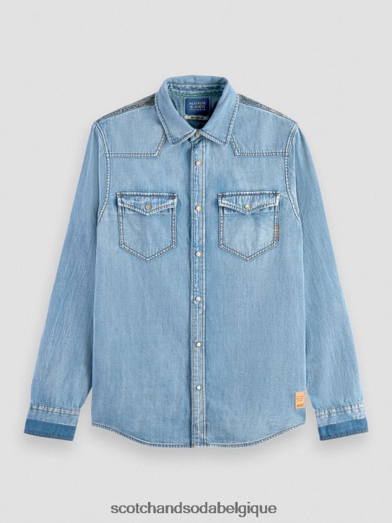 vêtements Scotch & Soda chemise western en denim réparé coupe classique- Scotch and Soda Liﾨﾨge indigo lavé 6BZRBF303