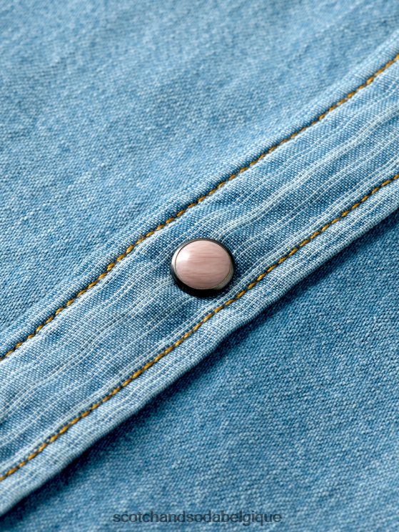 vêtements Scotch & Soda chemise western en denim réparé coupe classique- Scotch and Soda Liﾨﾨge indigo lavé 6BZRBF303