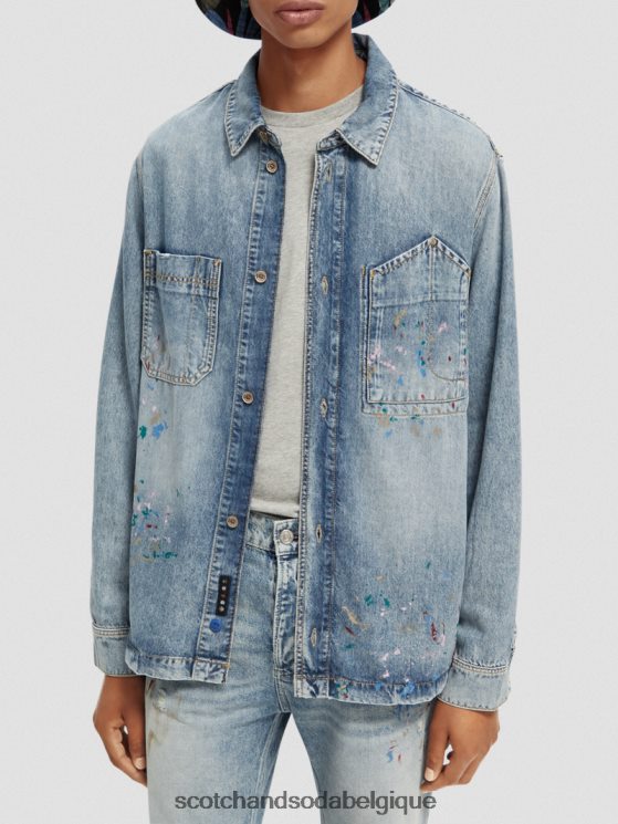 vêtements Scotch & Soda surchemise en jean à détails de peinture- Scotch and Soda parfum indigo lavé 6BZRBF313