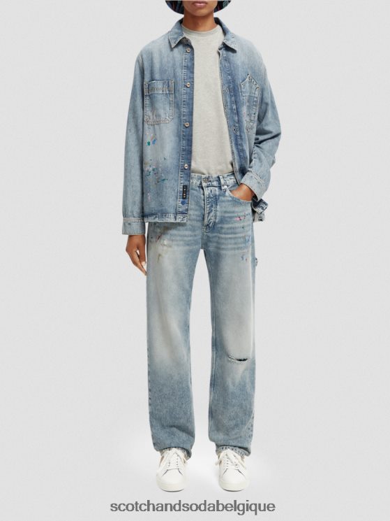 vêtements Scotch & Soda surchemise en jean à détails de peinture- Scotch and Soda parfum indigo lavé 6BZRBF313