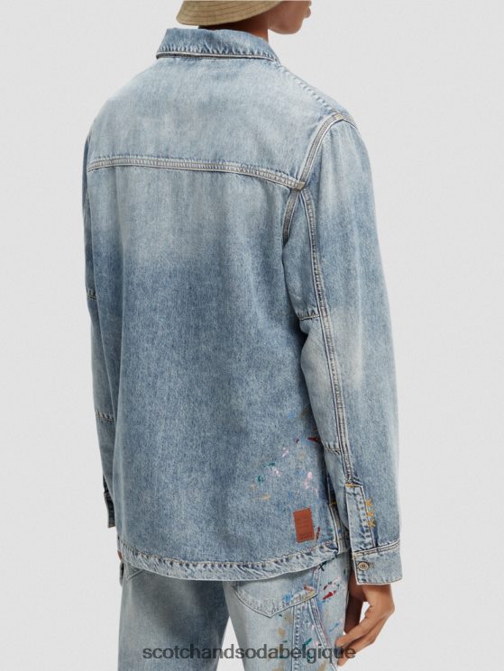 vêtements Scotch & Soda surchemise en jean à détails de peinture- Scotch and Soda parfum indigo lavé 6BZRBF313