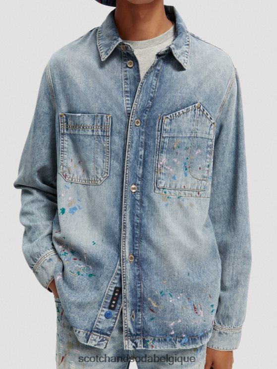 vêtements Scotch & Soda surchemise en jean à détails de peinture- Scotch and Soda parfum indigo lavé 6BZRBF313
