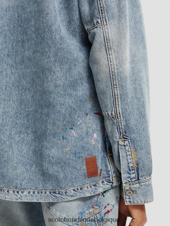 vêtements Scotch & Soda surchemise en jean à détails de peinture- Scotch and Soda parfum indigo lavé 6BZRBF313