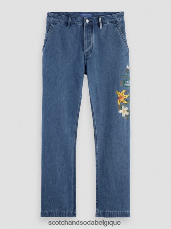 vêtements Scotch & Soda The Verve - Jean de travail brodé à jambe droite- Scotch and Soda outlet sable 6BZRBF586