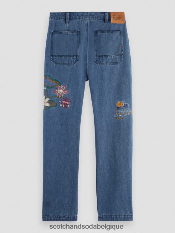 vêtements Scotch & Soda The Verve - Jean de travail brodé à jambe droite- Scotch and Soda outlet sable 6BZRBF586