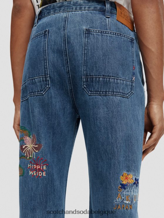 vêtements Scotch & Soda The Verve - Jean de travail brodé à jambe droite- Scotch and Soda outlet sable 6BZRBF586