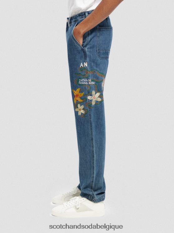 vêtements Scotch & Soda The Verve - Jean de travail brodé à jambe droite- Scotch and Soda outlet sable 6BZRBF586