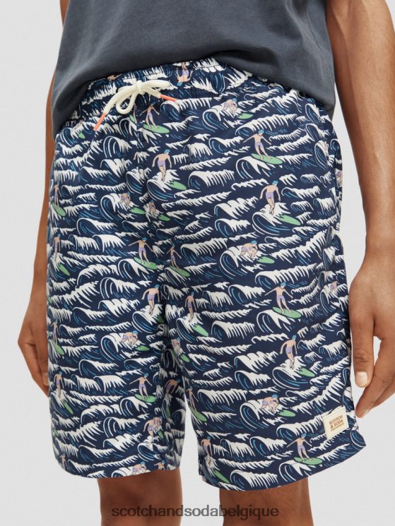 vêtements Scotch & Soda short de bain long imprimé- Scotch and Soda Bruxelles vague bleue surf aop 6BZRBF678
