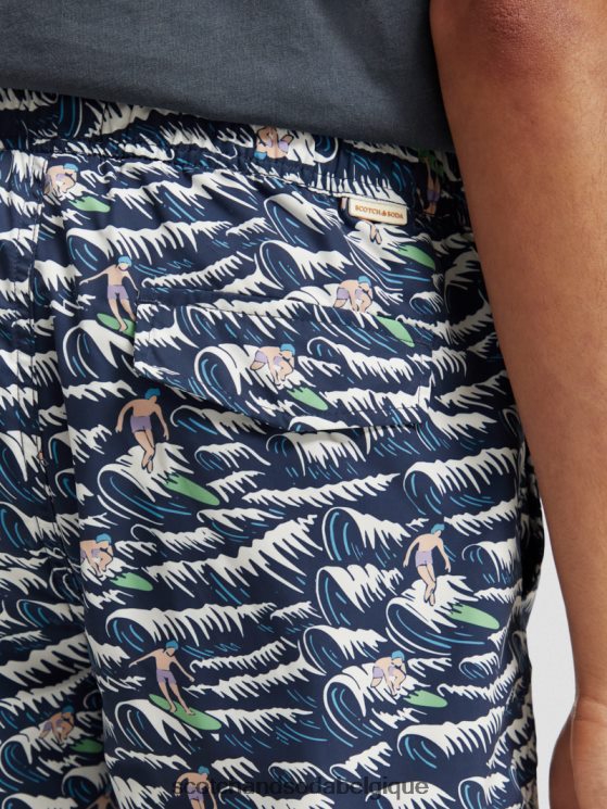 vêtements Scotch & Soda short de bain long imprimé- Scotch and Soda Bruxelles vague bleue surf aop 6BZRBF678