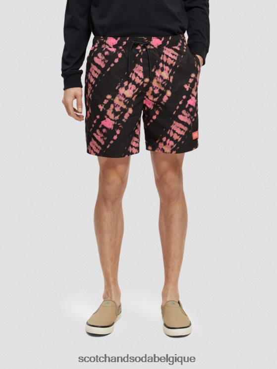 vêtements Scotch & Soda short de bain mi-long imprimé tie-dye- Scotch and Soda Belgique teinture de cravate noire 6BZRBF686