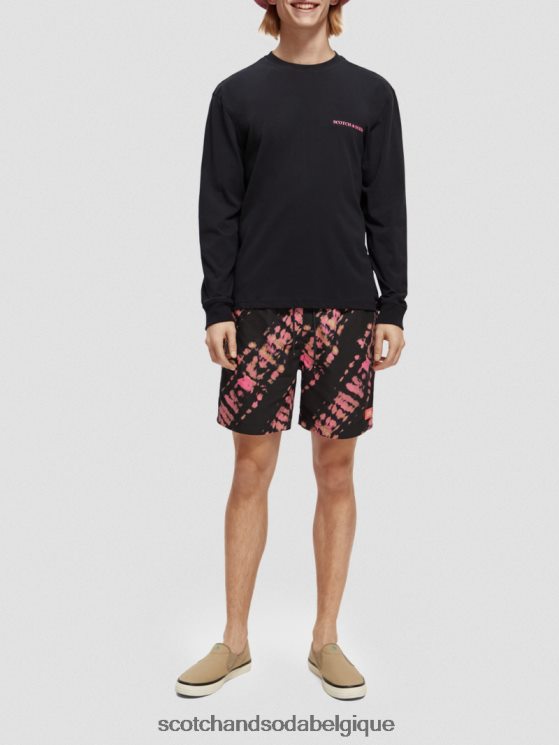 vêtements Scotch & Soda short de bain mi-long imprimé tie-dye- Scotch and Soda Belgique teinture de cravate noire 6BZRBF686