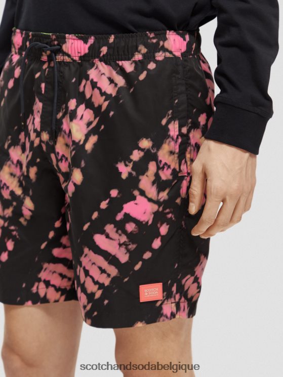 vêtements Scotch & Soda short de bain mi-long imprimé tie-dye- Scotch and Soda Belgique teinture de cravate noire 6BZRBF686