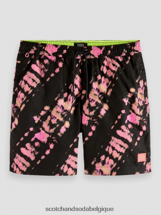 vêtements Scotch & Soda short de bain mi-long imprimé tie-dye- Scotch and Soda Belgique teinture de cravate noire 6BZRBF686