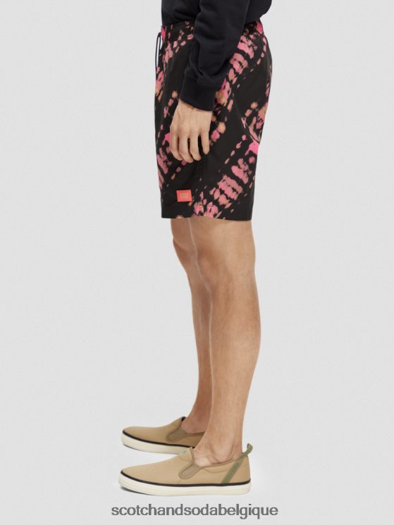 vêtements Scotch & Soda short de bain mi-long imprimé tie-dye- Scotch and Soda Belgique teinture de cravate noire 6BZRBF686