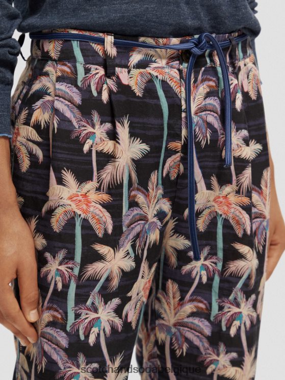 vêtements Scotch & Soda le chino plissé imprimé twilt- Scotch and Soda femme palmier aop noir 6BZRBF500