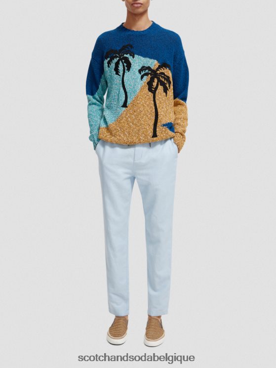 vêtements Scotch & Soda pantalon de jogging en lin mélangé à jambe droite warren- Scotch and Soda Namur ciel 6BZRBF481