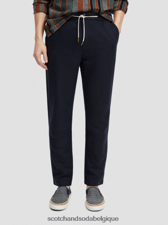 vêtements Scotch & Soda pantalon de jogging en lin mélangé à jambe droite warren- Scotch and Soda outlet marin 6BZRBF478