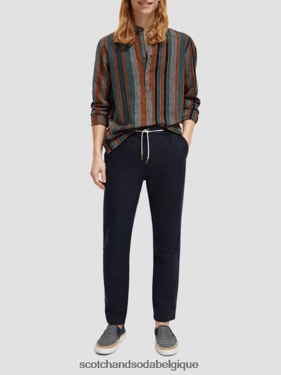 vêtements Scotch & Soda pantalon de jogging en lin mélangé à jambe droite warren- Scotch and Soda outlet marin 6BZRBF478