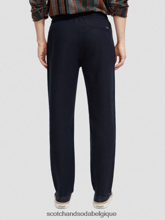 vêtements Scotch & Soda pantalon de jogging en lin mélangé à jambe droite warren- Scotch and Soda outlet marin 6BZRBF478