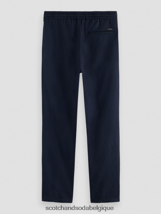 vêtements Scotch & Soda pantalon de jogging en lin mélangé à jambe droite warren- Scotch and Soda outlet marin 6BZRBF478