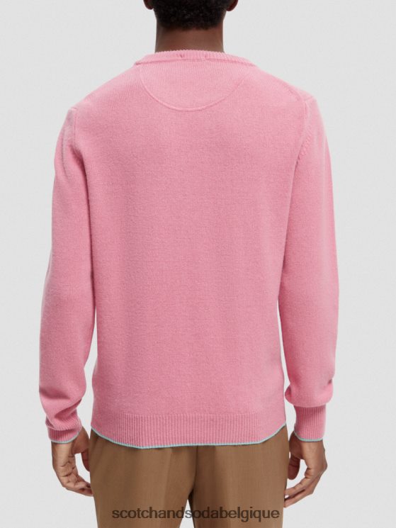 vêtements Scotch & Soda pull ras du cou en cachemire à bords contrastants- Scotch and Soda shop near me rose mélangé 6BZRBF639