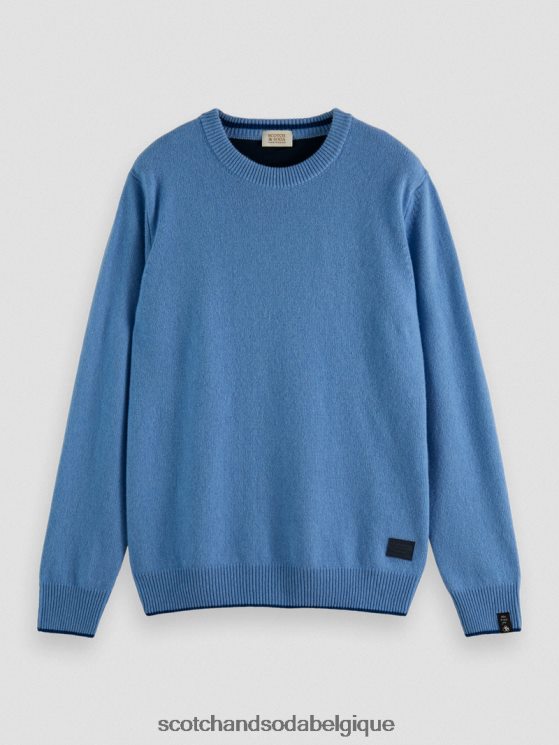 vêtements Scotch & Soda pull ras du cou en cachemire à bords contrastants- Scotch and Soda shop online mélange de ciel 6BZRBF638