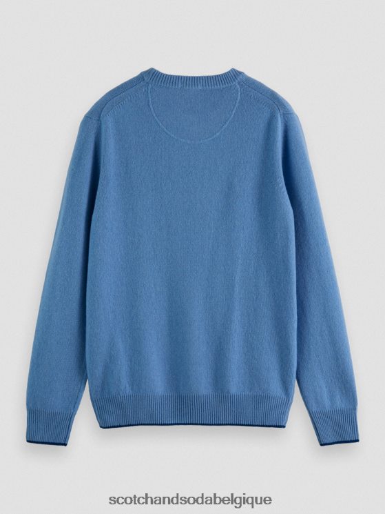 vêtements Scotch & Soda pull ras du cou en cachemire à bords contrastants- Scotch and Soda shop online mélange de ciel 6BZRBF638