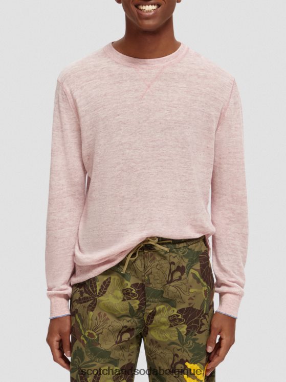 vêtements Scotch & Soda pull ras du cou en lin mélangé- Scotch and Soda Belgique mélange rose pierre 6BZRBF650