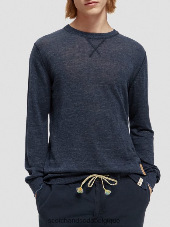 vêtements Scotch & Soda pull ras du cou en lin mélangé- Scotch and Soda Bruxelles mélange marine 6BZRBF651