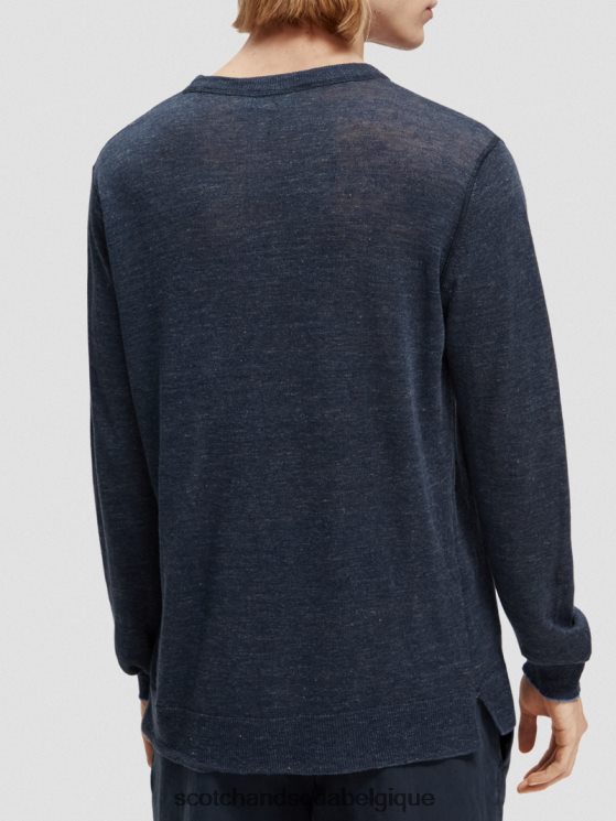 vêtements Scotch & Soda pull ras du cou en lin mélangé- Scotch and Soda Bruxelles mélange marine 6BZRBF651