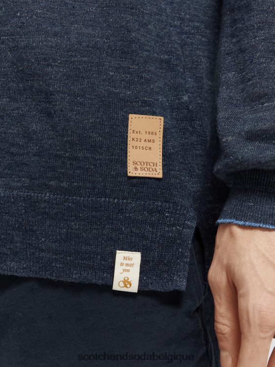 vêtements Scotch & Soda pull ras du cou en lin mélangé- Scotch and Soda Bruxelles mélange marine 6BZRBF651