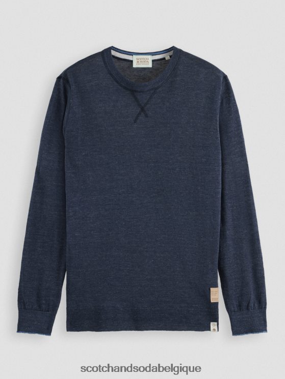 vêtements Scotch & Soda pull ras du cou en lin mélangé- Scotch and Soda Bruxelles mélange marine 6BZRBF651