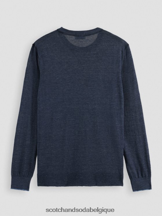 vêtements Scotch & Soda pull ras du cou en lin mélangé- Scotch and Soda Bruxelles mélange marine 6BZRBF651