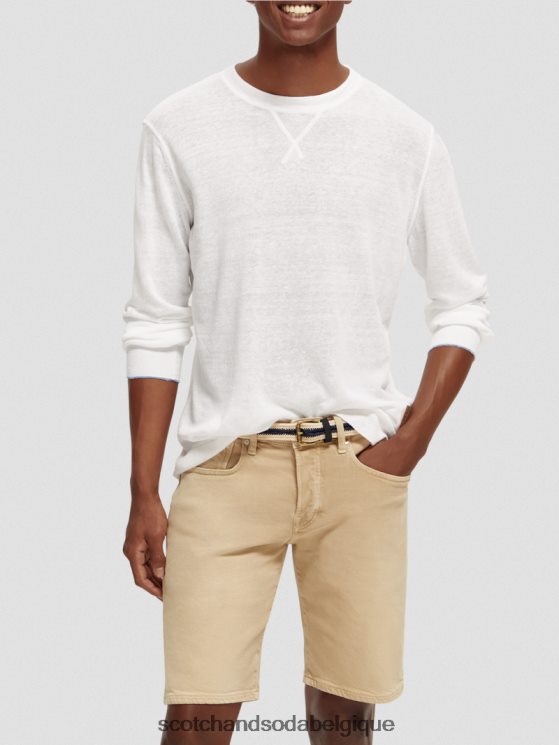 vêtements Scotch & Soda pull ras du cou en lin mélangé- Scotch and Soda Namur blanc 6BZRBF652