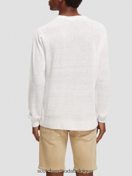 vêtements Scotch & Soda pull ras du cou en lin mélangé- Scotch and Soda Namur blanc 6BZRBF652